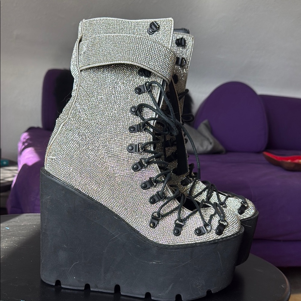 Club EXX Women's Platform Boots - Silver rhinestone